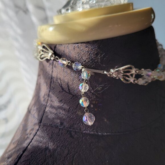 Vintage Aurora Borealis Crystal Beaded Double-Strand Necklace With Silver-Tone C - Picture 3 of 8